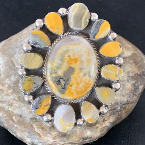 Navajo Yellow Bumblebee Jasper Cluster Ring | Authentic Native American Sterling Silver | Multi-Stone | Sz 6 | 14222