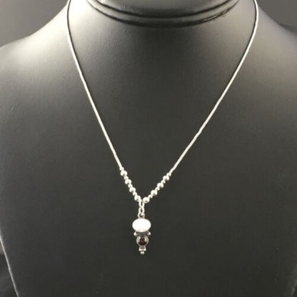 Children's Sterling Silver Necklace with Opal Garnet Pendant | 15" | Authentic Native American Handmade | 10132 - Masha USA