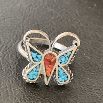 Navajo Women's Butterfly Turquoise Ring | Sterling Silver Inlay | Sz 5 | Authentic Native American | 10891