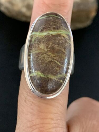 Navajo Green Gaspeite Ring | Sterling Silver | Sz 8.5 | Authentic Native American Handmade | 13781