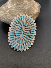 Navajo Zuni Turquoise Multi-Stone Needle Point Ring | Authentic Native American Sterling Silver | Sz 8.5 | 11562