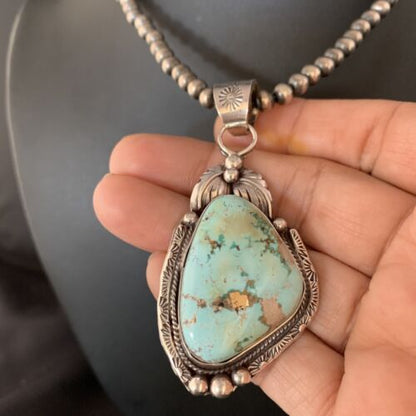 Men's Navajo Sonoran Gold Turquoise Pendant Necklace | Sterling Silver | Authentic Native American Handmade | 13657