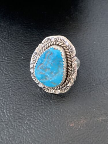 Southwestern Navajo Blue Kingman Turquoise Ring | Sterling Silver | Sz 8 | 12211