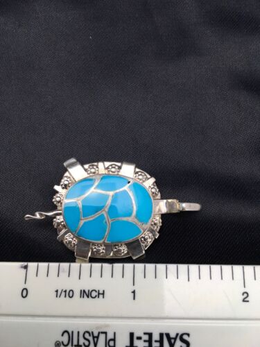 Southwestern Turquoise Zuni Turtle Pin Pendant | Sterling Silver | Native American Handmade | 2806