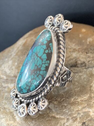 Navajo Blue Spiderweb Turquoise Ring | Sterling Silver | Sz 7 | Authentic Native American Handmade | 1641