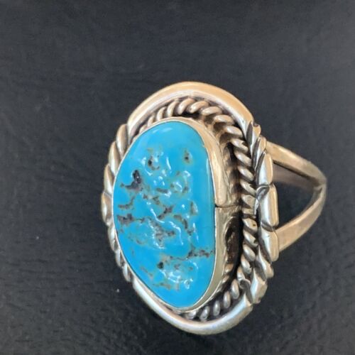 Navajo Blue Kingman Turquoise Ring | Sterling Silver | Sz 8.5 | Authentic Native American Handmade | 11922