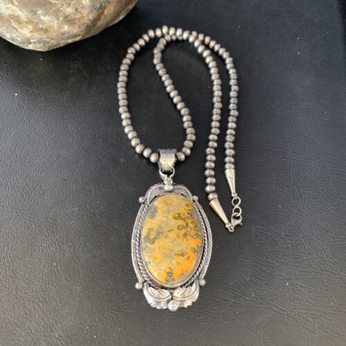 Navajo Bumblebee Jasper Pendant Necklace | Sterling Silver | Authentic Native American Handmade | 14202