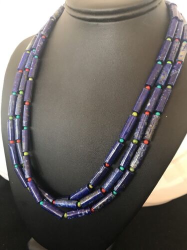 Native American Lapis & Turquoise Necklace | Sterling Silver | Navajo Handmade | 21" | 387