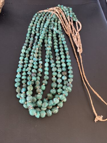 Men's XL Santo Domingo Blue Turquoise Shell 5-Strand Bead Necklace | 40" | 13186