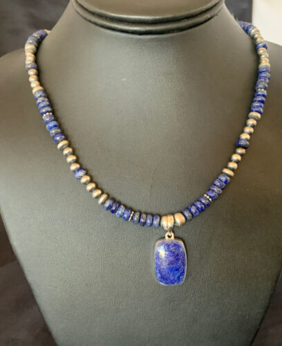 Native American Navajo Blue Lapis Pendant Necklace | Sterling Silver | 12249