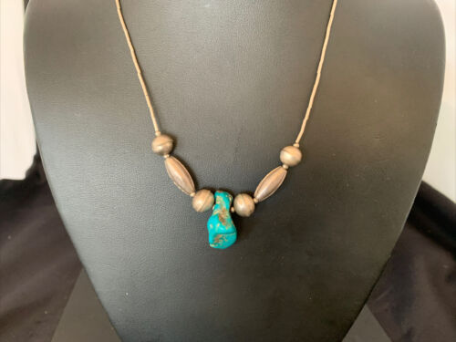 Southwestern Old Pawn Navajo Turquoise Heishi Pendant | Sterling Silver | 16" Chain | 1690