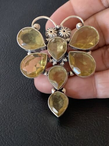 Navajo Dragonfly Pendant | Faceted Yellow Topaz Cluster | Sterling Silver | 2.25" | 12740