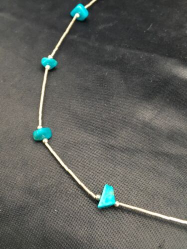 Children's Sterling Silver Liquid Necklace | Turquoise Nugget | 14" | 2931 - Masha USA