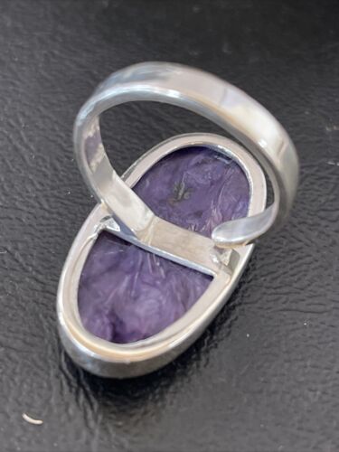 Navajo Purple Charoite Oval Ring | Sterling Silver | Sz 8 Adjustable | Authentic Native American Handmade | 10570