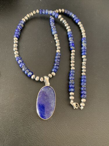 Native American Navajo Blue Lapis Pendant Necklace | Sterling Silver | 11915