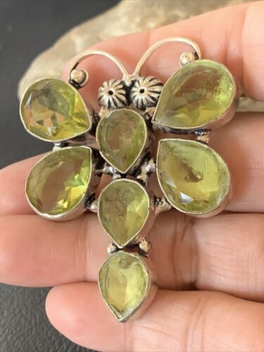 Navajo Dragonfly Pendant | Faceted Green Peridot Cluster | Authentic Native American Sterling Silver | Multi-Stone | 2.25" | 12741 - Masha USA