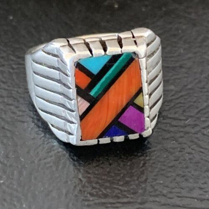 Old Pawn Navajo Blue Turquoise Spiny Inlay Ring | Sterling Silver | Sz 6 | 10380