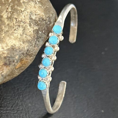 Navajo Blue Kingman Turquoise Cuff Bracelet | Sterling Silver | Authentic Native American Handmade | 14392 - Masha USA