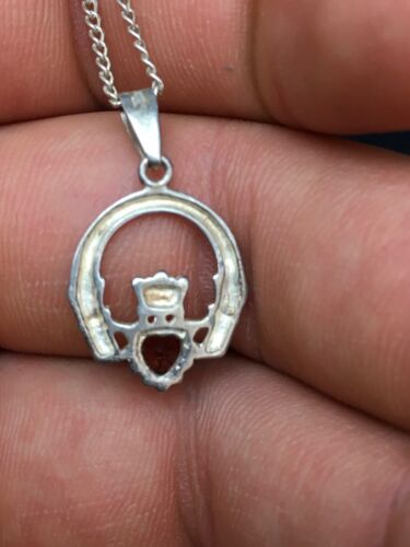 Native American Navajo Garnet Pendant Necklace | Sterling Silver | 14" Chain | 8971