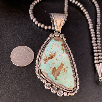 Blue Royston Turquoise Pendant Necklace | Sterling Silver | 3.5" | Authentic Native American Handmade | 13939