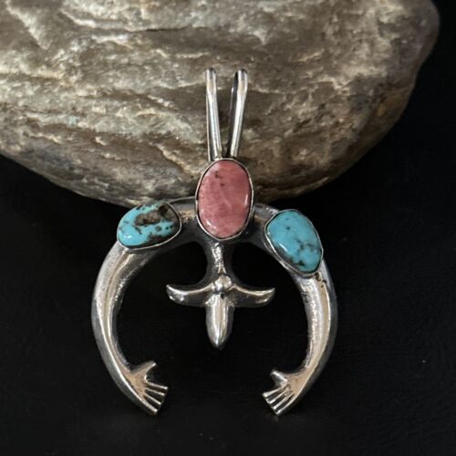 Navajo Blue Turquoise Purple Spiny Naja Pendant | Sterling Silver | Authentic Native American Handmade | 14672