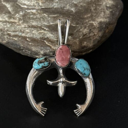 Navajo Blue Turquoise Purple Spiny Naja Pendant | Sterling Silver | Authentic Native American Handmade | 14672