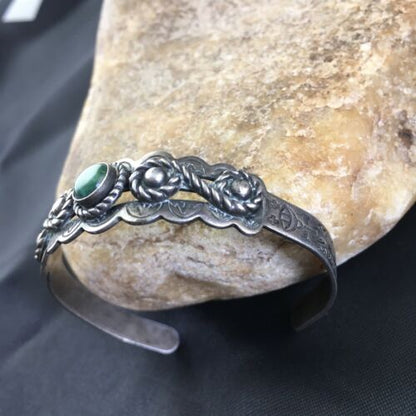 Southwestern Old Pawn Navajo Green Turquoise Bracelet | Sterling Silver | Authentic Native American Handmade | 1994