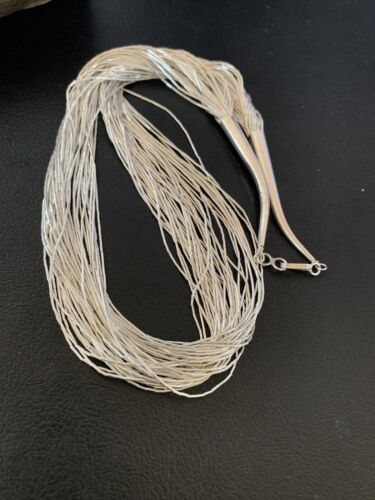 Navajo Liquid Silver Heishi Necklace | 40 Strands | Sterling Silver Tubes | 19" | 02214