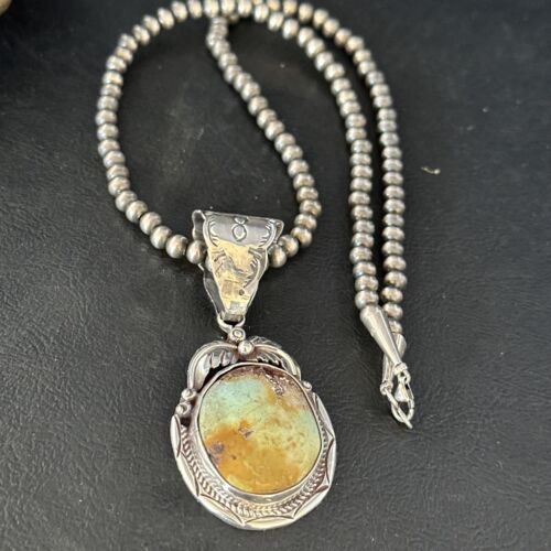 Navajo Blue Golden Hills Pendant Necklace | Sterling Silver | Authentic Native American Handmade | 14600