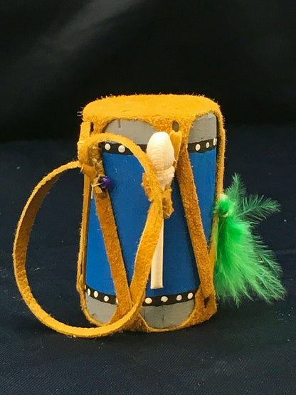 Handmade Miniature Leather Drum Car Charm | 2" Mirror Dangler | Authentic Native American | 8926