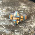 Native American Women's Navajo Blue Turquoise Spiny Oyster Inlay Ring | Sz 9.5 | 14561