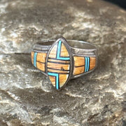 Native American Women's Navajo Blue Turquoise Spiny Oyster Inlay Ring | Sz 9.5 | 14561