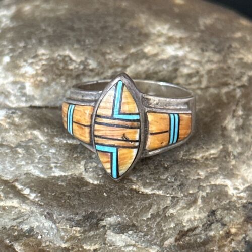Native American Women's Navajo Blue Turquoise Spiny Oyster Inlay Ring | Sz 9.5 | 14561