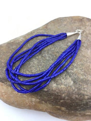 Navajo Blue Stabilized Lapis Liquid Heishi Bracelet | Sterling Silver | 8" 5-Strand | 13600
