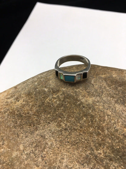 Southwestern Navajo Opal & Turquoise Inlay Ring | Sterling Silver | Sz 6 | 01719