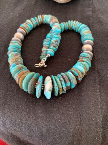 Authentic Navajo Sterling Silver & Turquoise Graduated Necklace | 18" | Native American Jewelry | 4241 - Masha USA