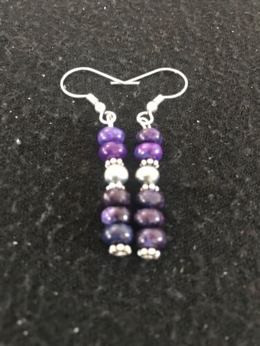 Navajo Purple Sugilite Dangle Bead Earrings | Sterling Silver | Authentic Native American Handmade | 1" | 12346