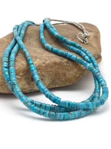Navajo Turquoise Heishi 3 Strand Necklace | Sterling Silver | Authentic Native American Handmade | 2583
