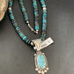 Men's Navajo Spiderweb Kingman Turquoise Pendant Necklace | Sterling Silver | Native American Handmade | 01975