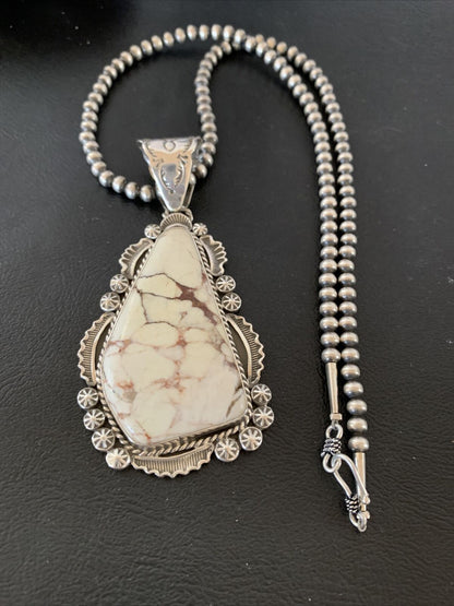 Men's Navajo Wild Horse Turquoise Pendant Necklace | Sterling Silver | Authentic Native American Handmade | 01934