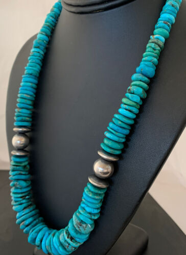 Navajo Pearls Sterling Silver Graduated Blue Turquoise Bead Necklace | Authentic Native American | 21" | 631