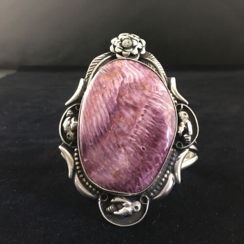 Navajo Purple Spiny Oyster Row Cuff Bracelet | Sterling Silver | XL Men's | Authentic Native American Handmade | 10111