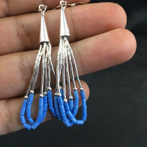 Liquid Sterling Silver Heishi Dangle Earrings | Blue Denim Lapis | 2" | 2005