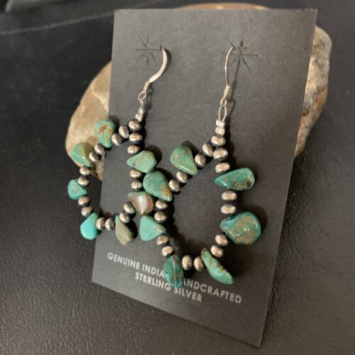 Navajo Green Cluster Turquoise Bead Earrings | Sterling Silver | Authentic Native American Handmade | 13325