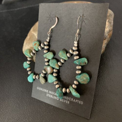 Navajo Green Cluster Turquoise Bead Earrings | Sterling Silver | Authentic Native American Handmade | 13325