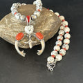 Navajo White Buffalo Turquoise Coral Naja Pendant Necklace | Sterling Silver | 22" | 14690
