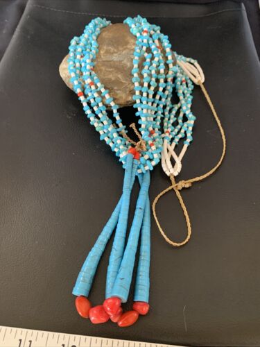 Southwestern Santo Domingo Blue Turquoise Coral Jacla Necklace | 5 Strand | 34" | Native American Handmade | 13180