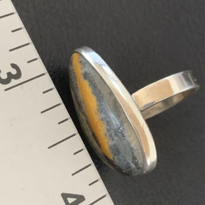 Navajo Bumble Bee Jasper Ring | Sterling Silver | Sz 8 Adjustable | Authentic Native American Handmade | 11544