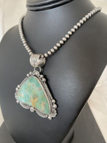 Navajo Royston Turquoise Pendant Necklace | Sterling Silver | Authentic Native American Handmade | 1368