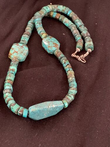 Navajo Turquoise Nugget Heishi Bead Necklace | Sterling Silver | Authentic Native American Handmade | 21" | 4654